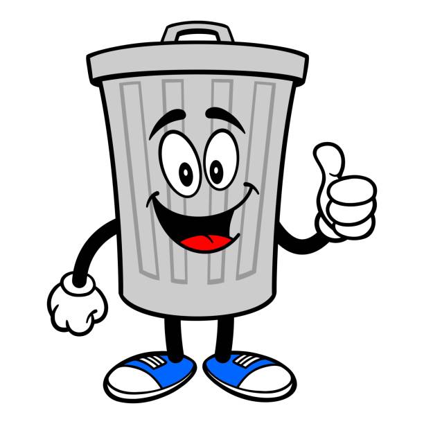 A vector cartoon illustration of a aluminum Trash Can mascot holding a Thumbs up.